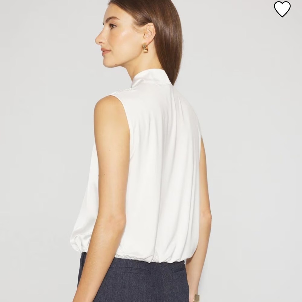 White House Black Market Ivory Tie-Neck Blouse - Picture 3 of 4